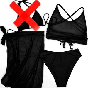 Mesh Triangle Tie Side Skirt Bikini Swimsuit